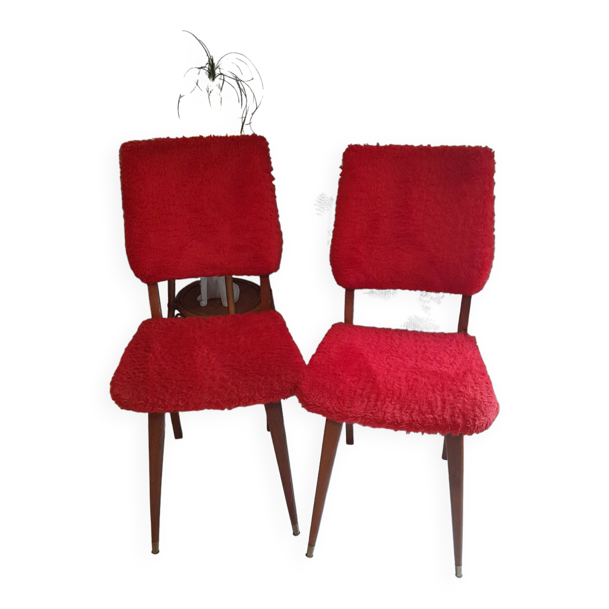 Pair of vintage red moumoute chairs with compass legs