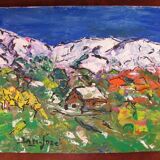 Tableau - Mazet aux pieds des Pyrénées enneigés