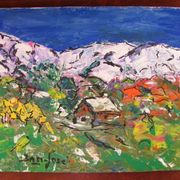 Painting - Mazet at the foot of the snow-capped Pyrenees