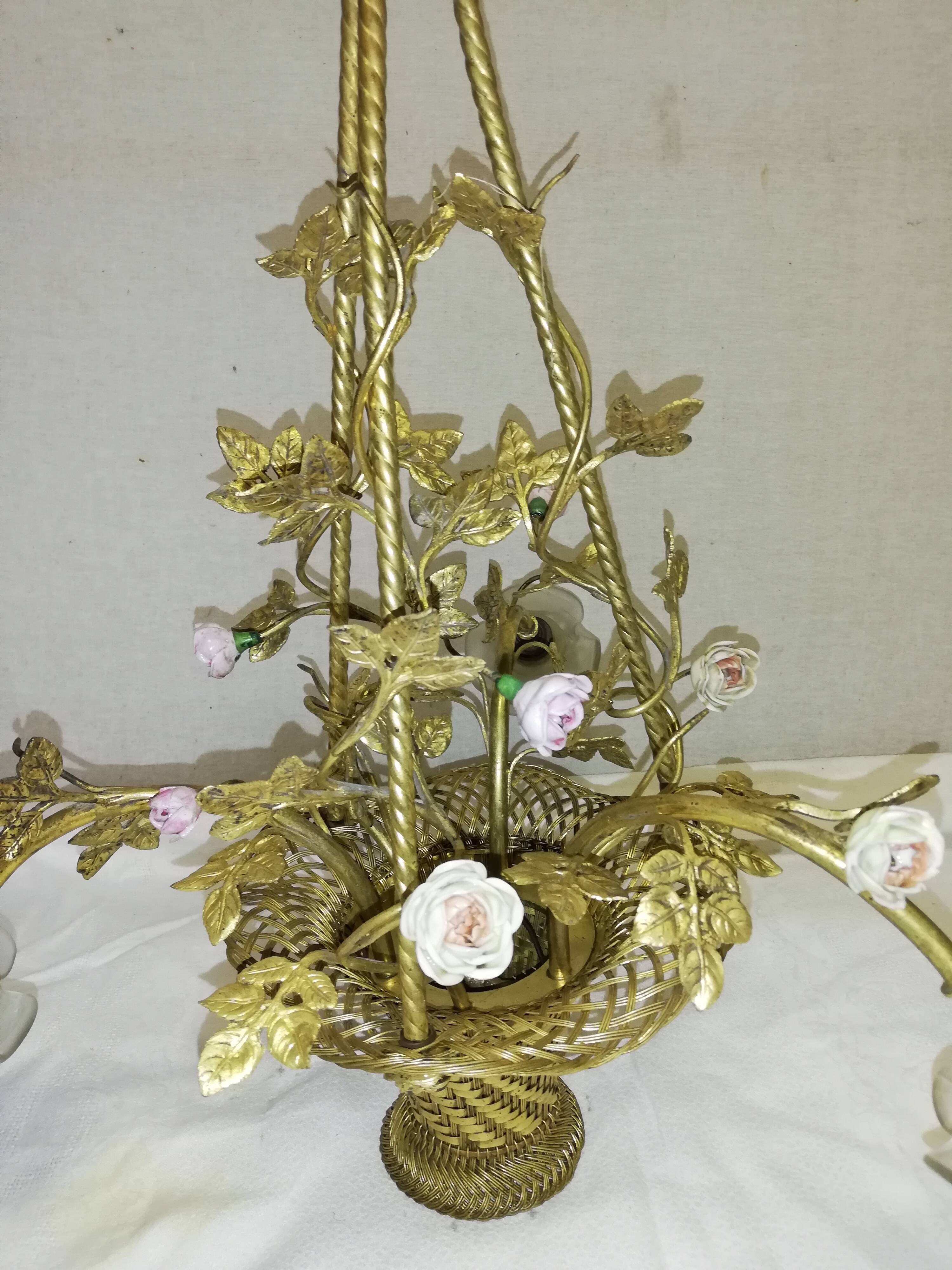 Lustre corbeille Louis XVI en bronze