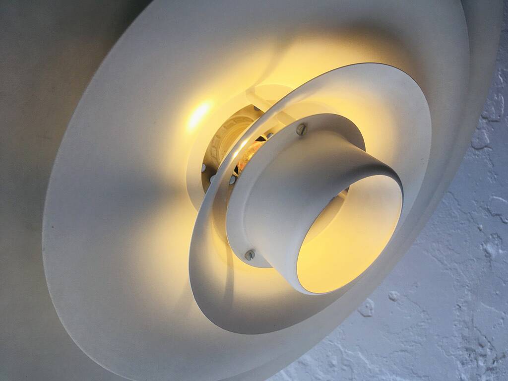 Danish beige metal pendant light, 1960