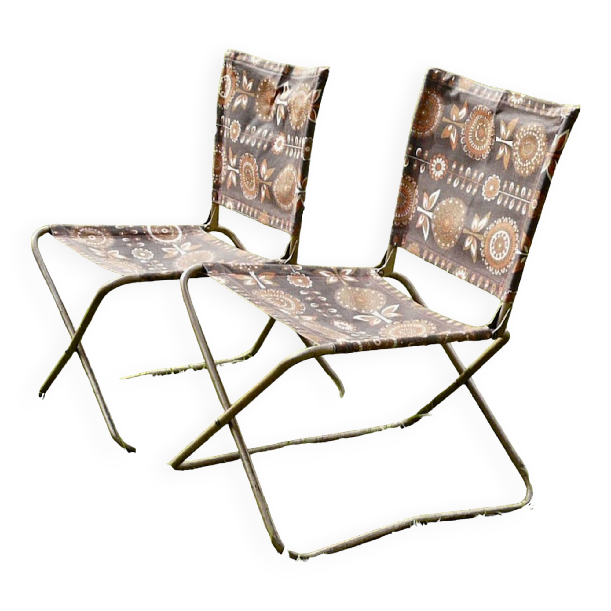 Paire de chaises pliantes Chantazur vintage 1960 - Chaises de jardin toile
