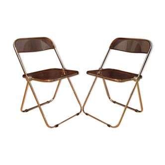 Paire de chaises Plia roses de Giancarlo Piretti, Anonima Castelli, Italie, années 1970