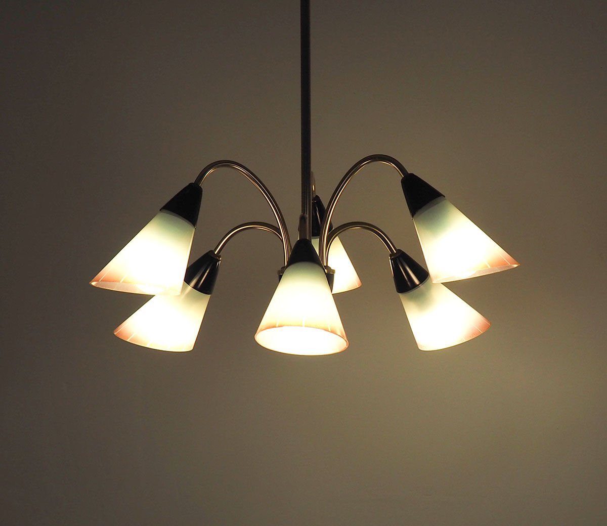 Vintage brass and glass Italian chandelier, 1950s