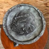 Old pitcher ewer gray ceramic signed vintage tableware