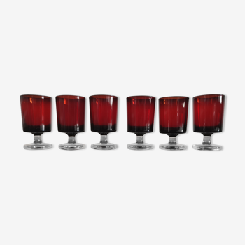 Set of 6 liqueur glasses Cavalier Luminarc ruby red vintage 70'S