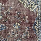 Tapis oriental vintage 205x300 cm, laine nouée à la main, tons rouge bleu beige, tapis turc