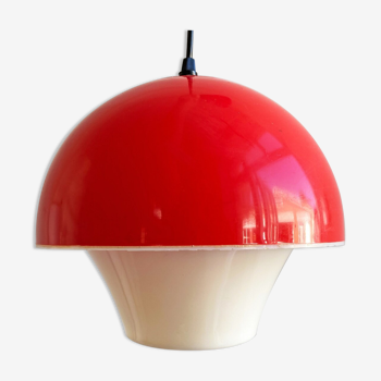 Lampe suspendue scandinave en plastique vintage rouge & blanc