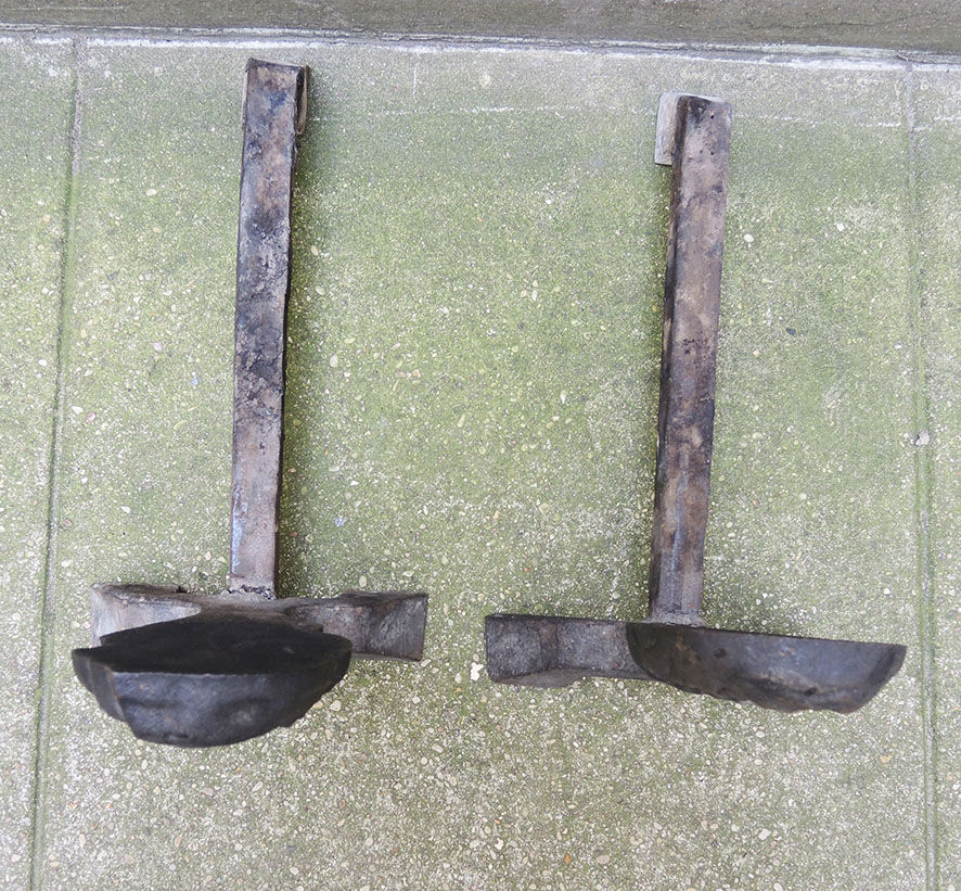 Old Cast Iron Chenets Profile of Man with Collerette