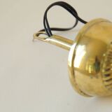 Mid century modernist pendant light in brass and textured glass ball