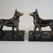 Serre livres chien en régule et marbre vintage