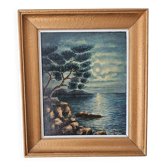 Tableau Huile sur Panneau - Marine paysage méditérranéen nocturne G Goudon