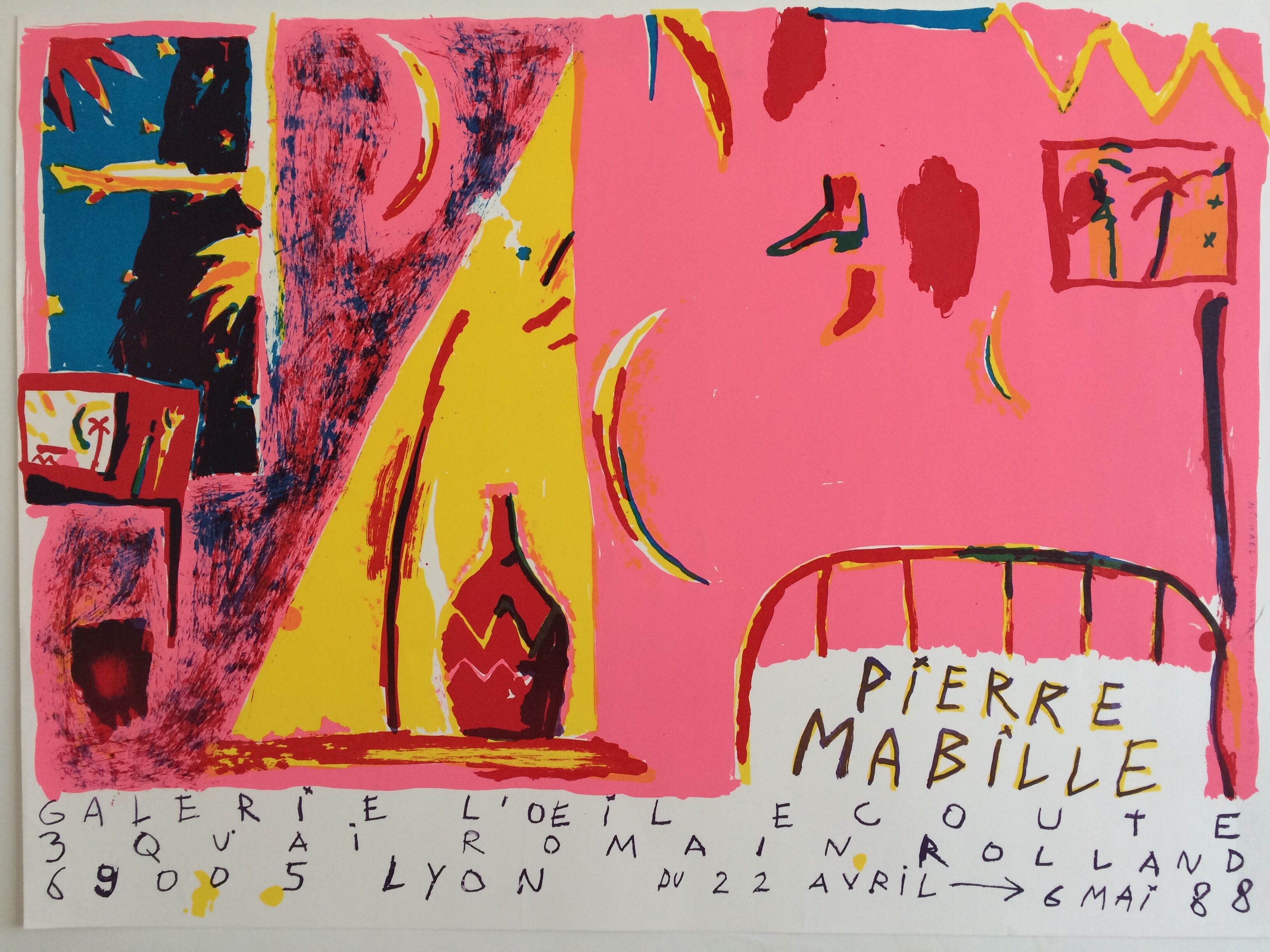 Pierre mabille, galerie l'œil écoute, 1988. original exhibition poster