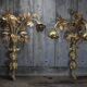 Pair of bronze and gold metal floral wall sconces, flower wall lamp.