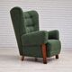 1960s, scandinavian design, restored high-back recliner, oak wood.