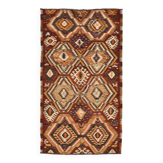 Tapis kilim anatolien aux couleurs délavées rouge et orange, 5 x 9, 150 x 271 cm