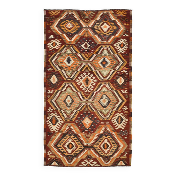5x9 Red & Orange Faded Colors Anatolian Kilim Rug, 150x271Cm