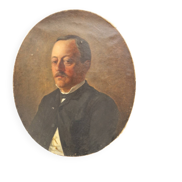 Old oval portrait painting 1900 19th century