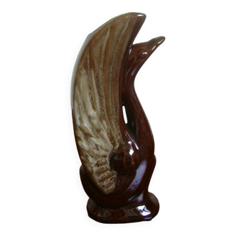 Vintage Swan Brown Glazed Vase