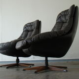 Pair of vintage Danish design brown leather swivel chairs by Bramin