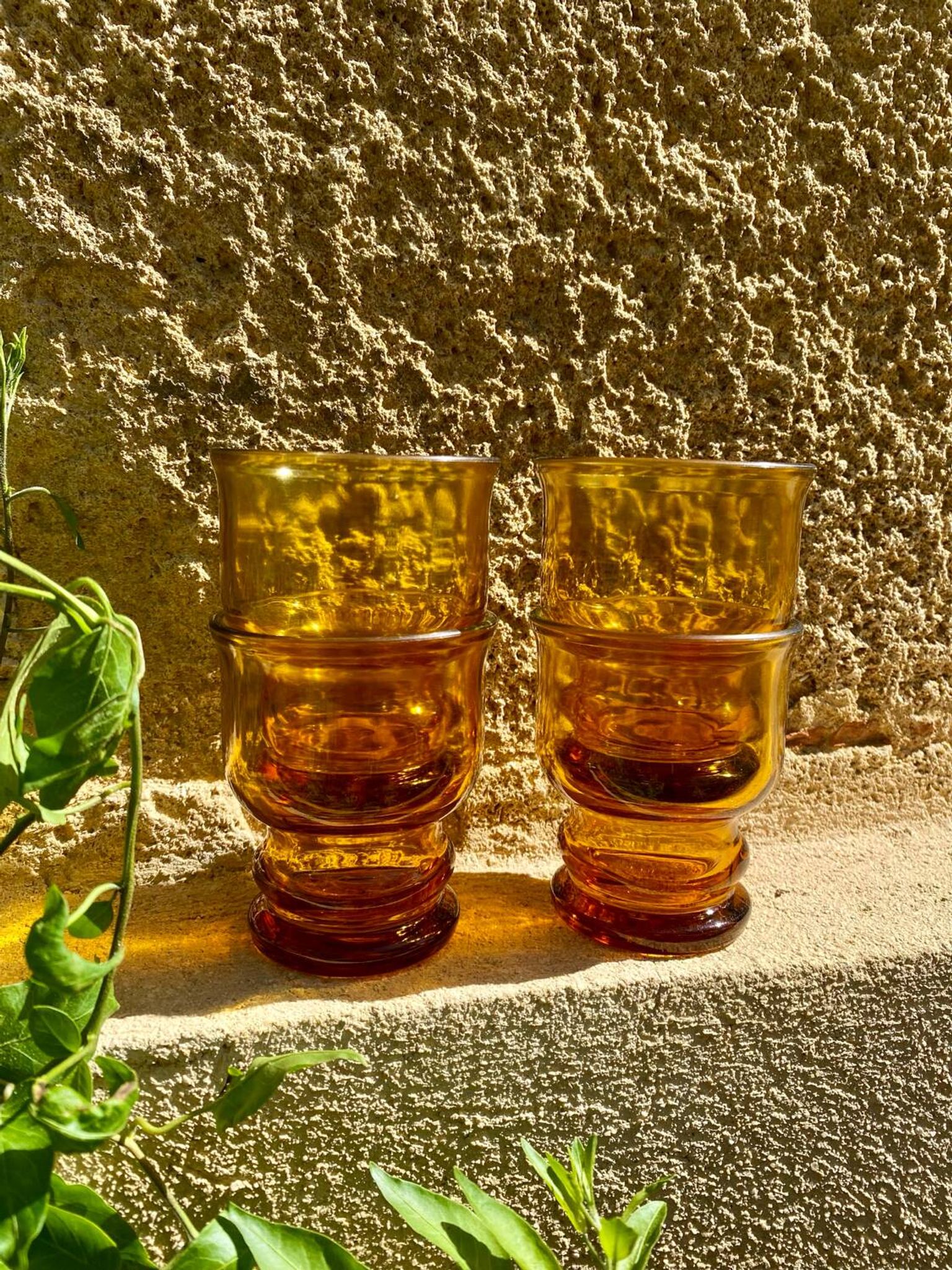 4 vintage Pernod amber glasses