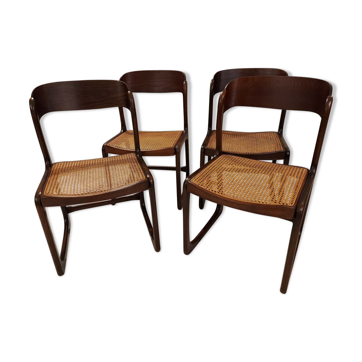 Suite of 4 chairs Baumann model sleigh vintage canning 1970