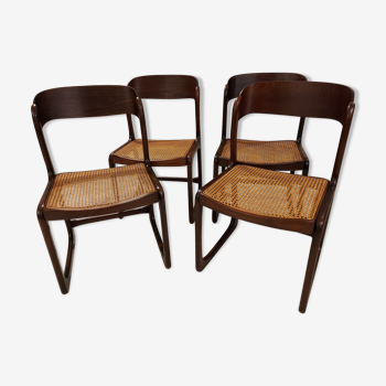 Suite de 4 chaises Baumann modèle Traîneau cannage vintage 1970