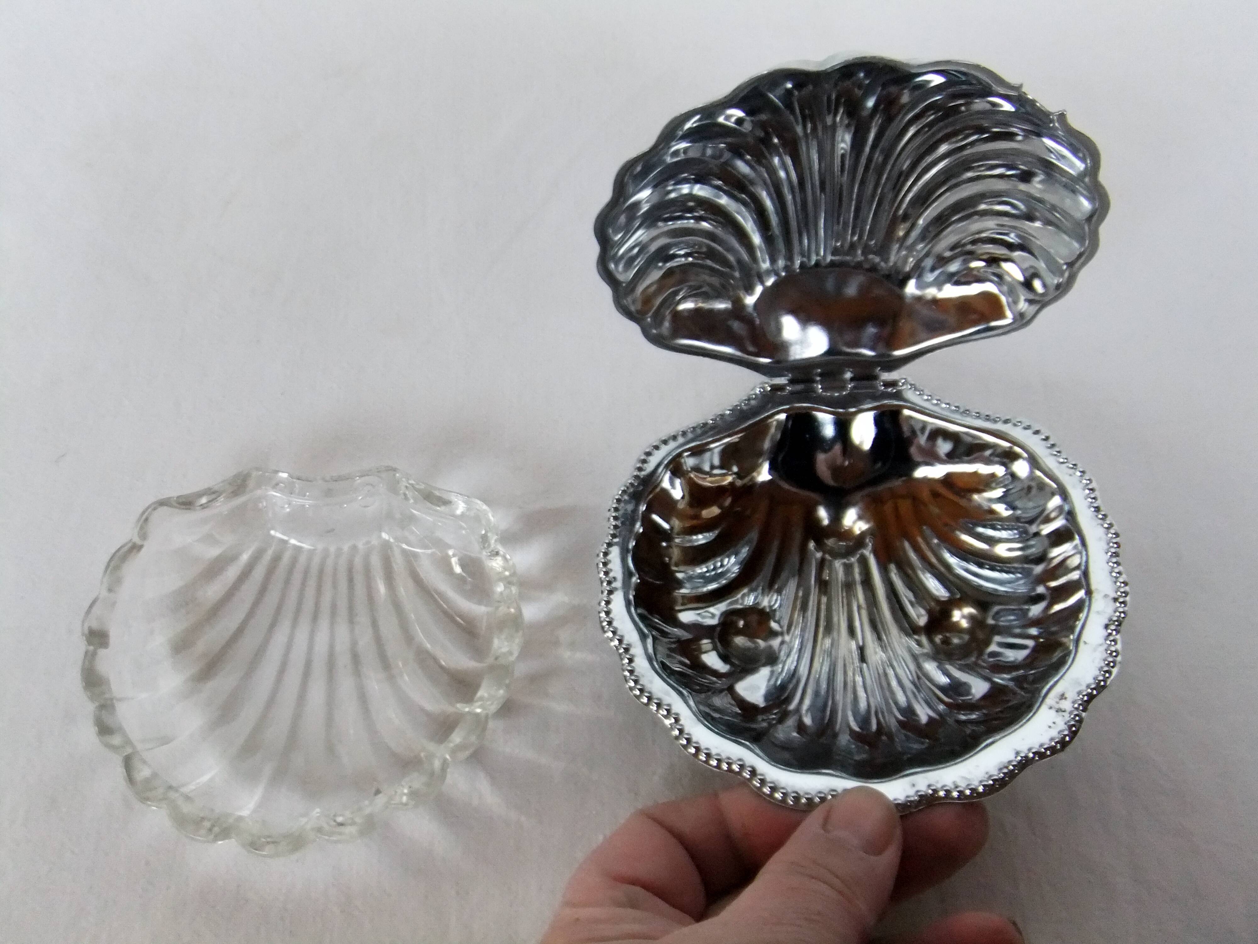 Butter butter shell st scallop metal glass vintage soap holder empty pocket