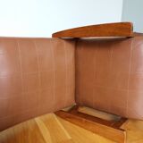 Scandinavian armchair in brown leatherette and wood
