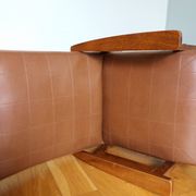 Scandinavian armchair in brown leatherette and wood