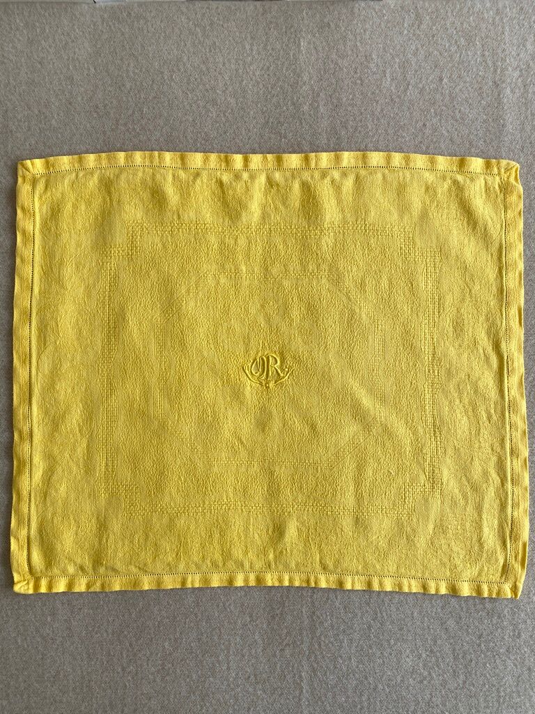 Set of 10 antique towels "sunflower" monogrammed "MR" - cotton - 57x50 cm