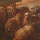 Peinture ancienne paysage avec des chèvres du XVIIe siècle