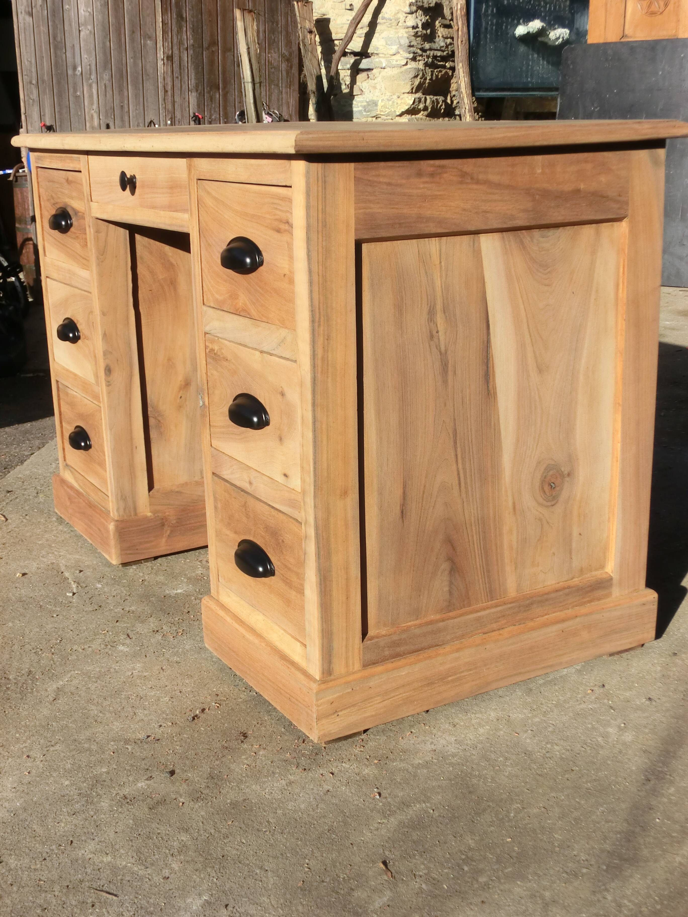 Magnificent old professional desk counter made of solid light walnut.