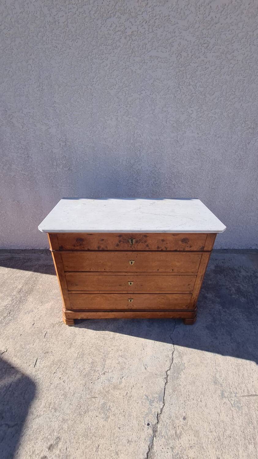 Commode style Louis Philippe en bois et marbre blanc