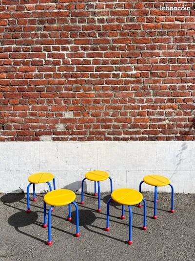 Lot of 5 vintage Memphis children's stools, Puzzel model, vintage IKEA.