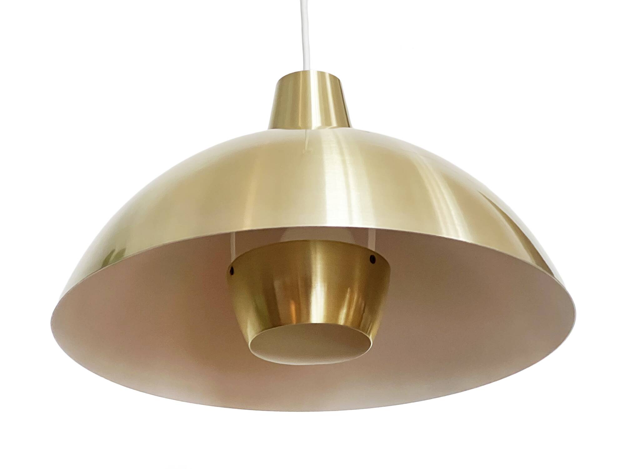Golden aluminum pendant light by Lyfa. Denmark 1970s
