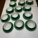 Service 14 cup and saucer in Art Deco Emerald Green and Gold.