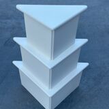 Set of three triangle side tables wood white creme design