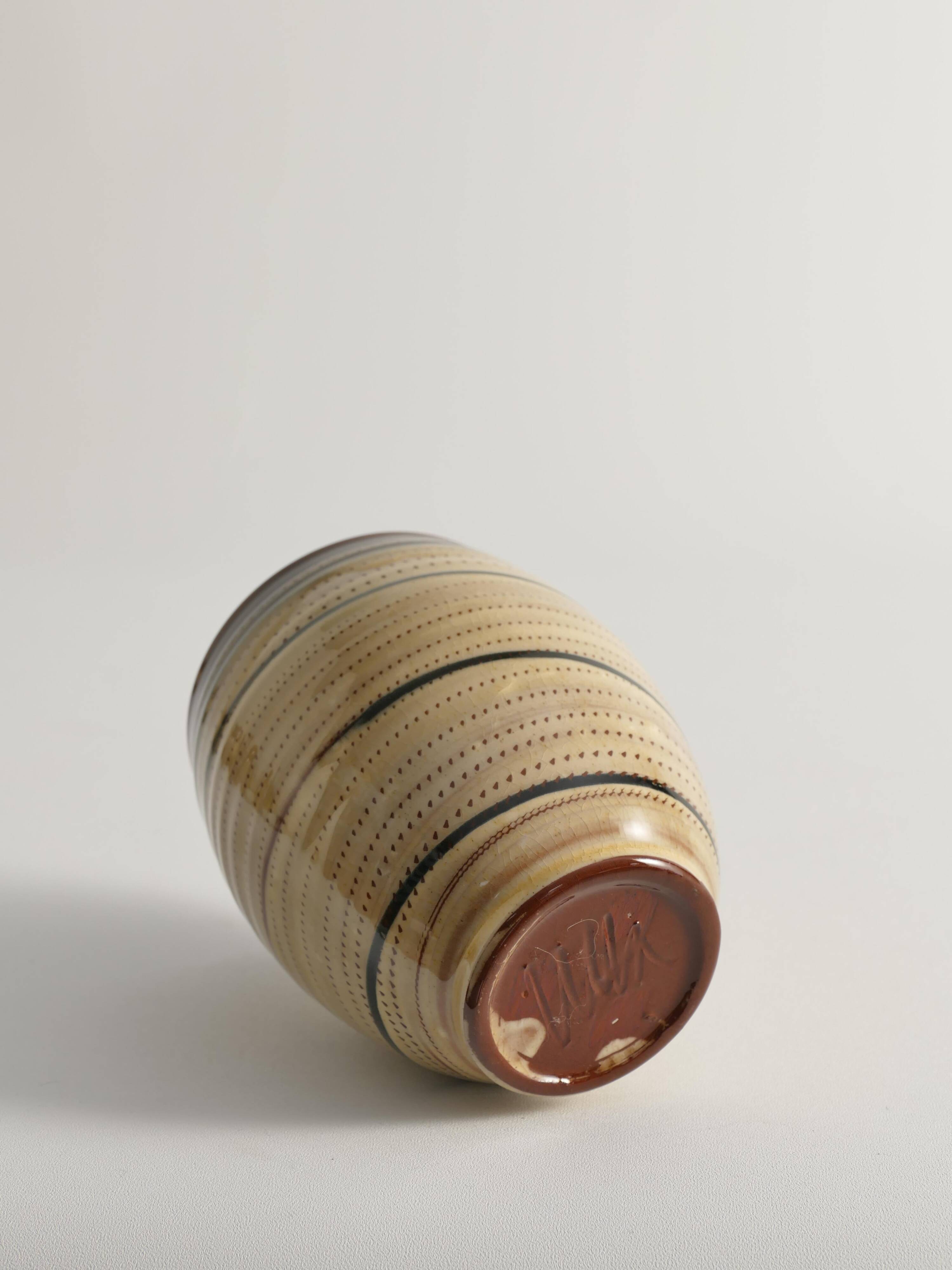 Hand-Painted Earthenware Vase with Creme and Black Graphic Decor, Sweden