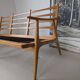 Banquette velours et bois clair, scandinave vers 1960/70