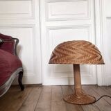 XXL mushroom lamp in woven rattan from the 70s