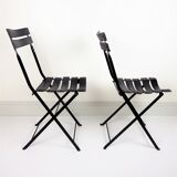 2 chaises pliantes cuir et métal - Paquebot France 1960