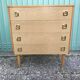Old wooden chest of 4 drawers - handles brass feet compass 70s vintage