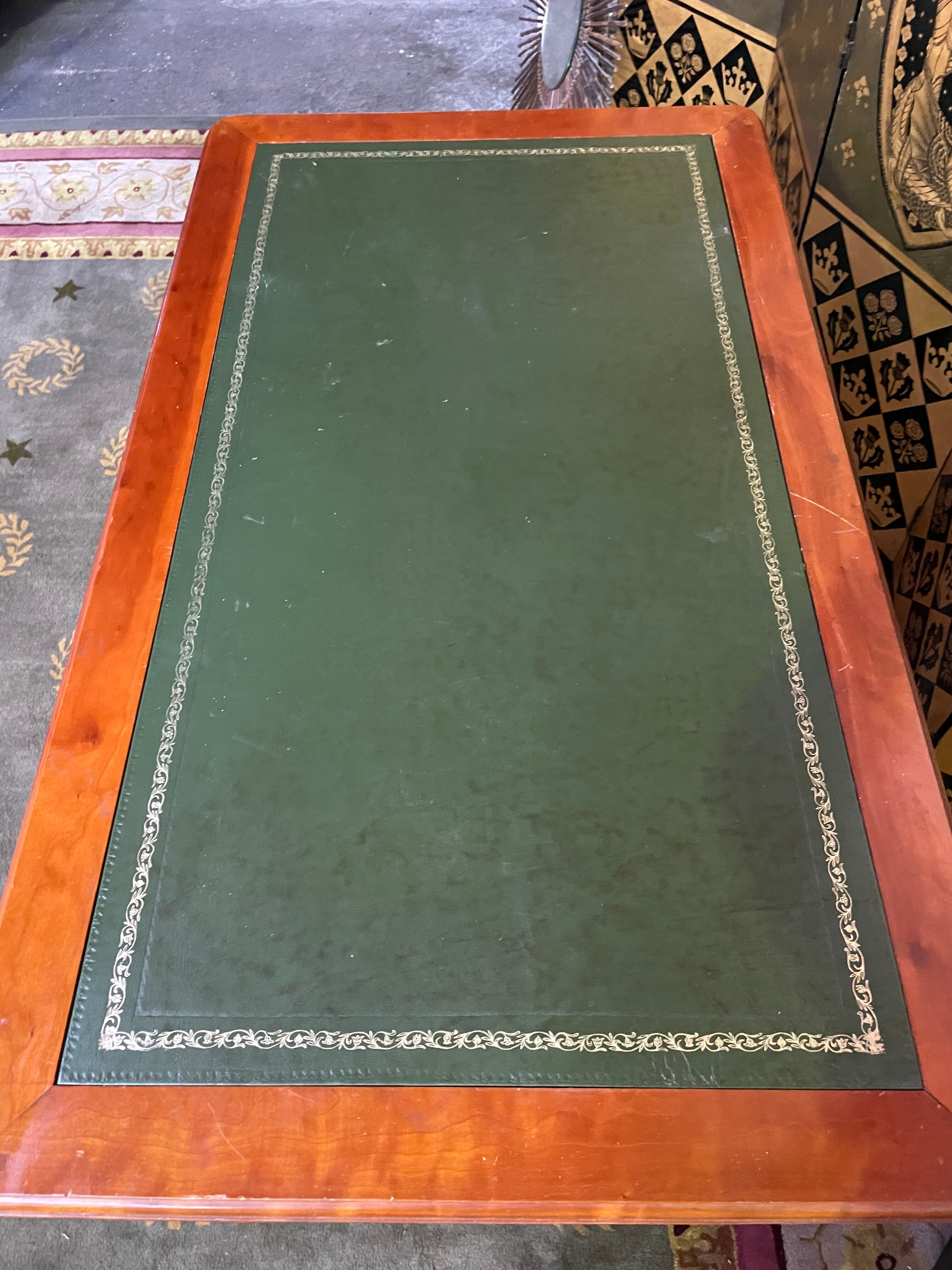 Louis Philippe style flat desk green leather