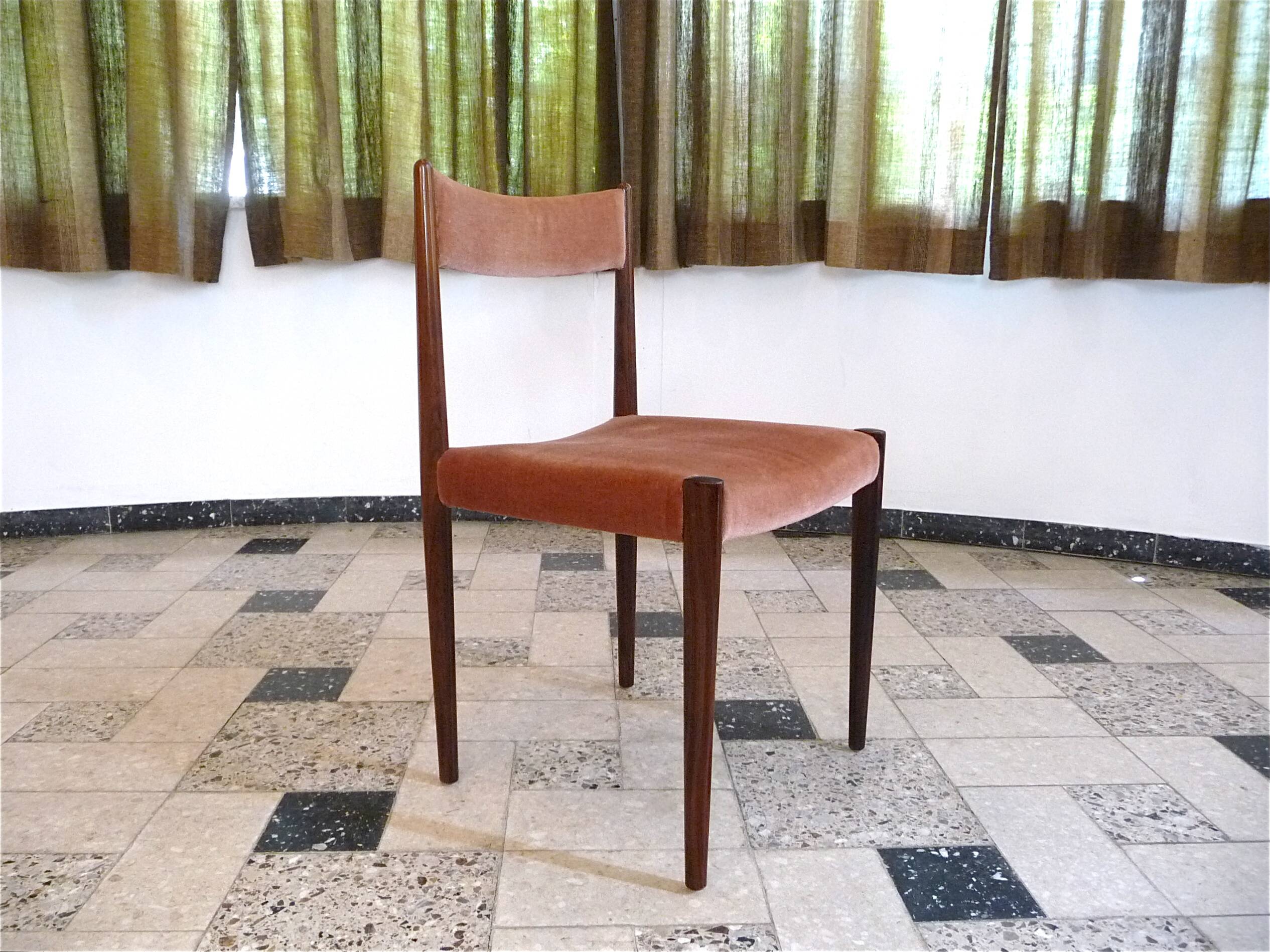 Set of 4 Velvet Dining Chairs in Walnut from Lübke, Germany 1960s