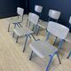 Set of 6 gray wood school chairs blue feet Netherlands 70s/80s