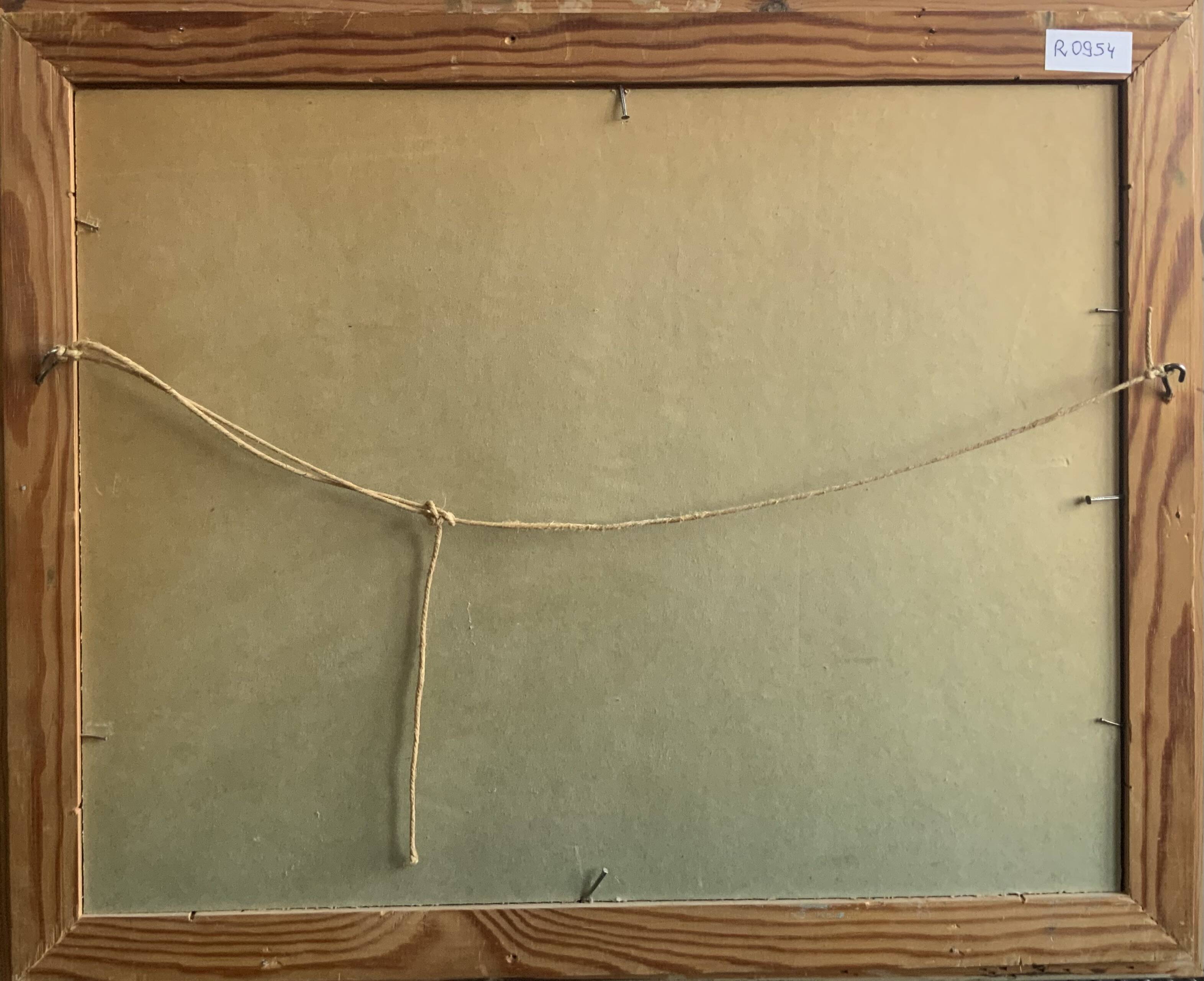 Original Modernist artwork still life with fruits and blue teapot 1950s