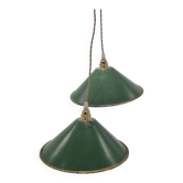 Pair of conical suspensions in green enamelled sheet metal