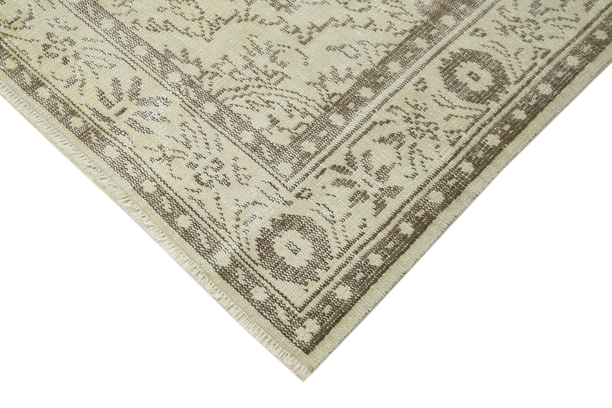 Hand-Knotted Distressed Turkish Beige Carpet 175 cm x 286 cm - 38932
