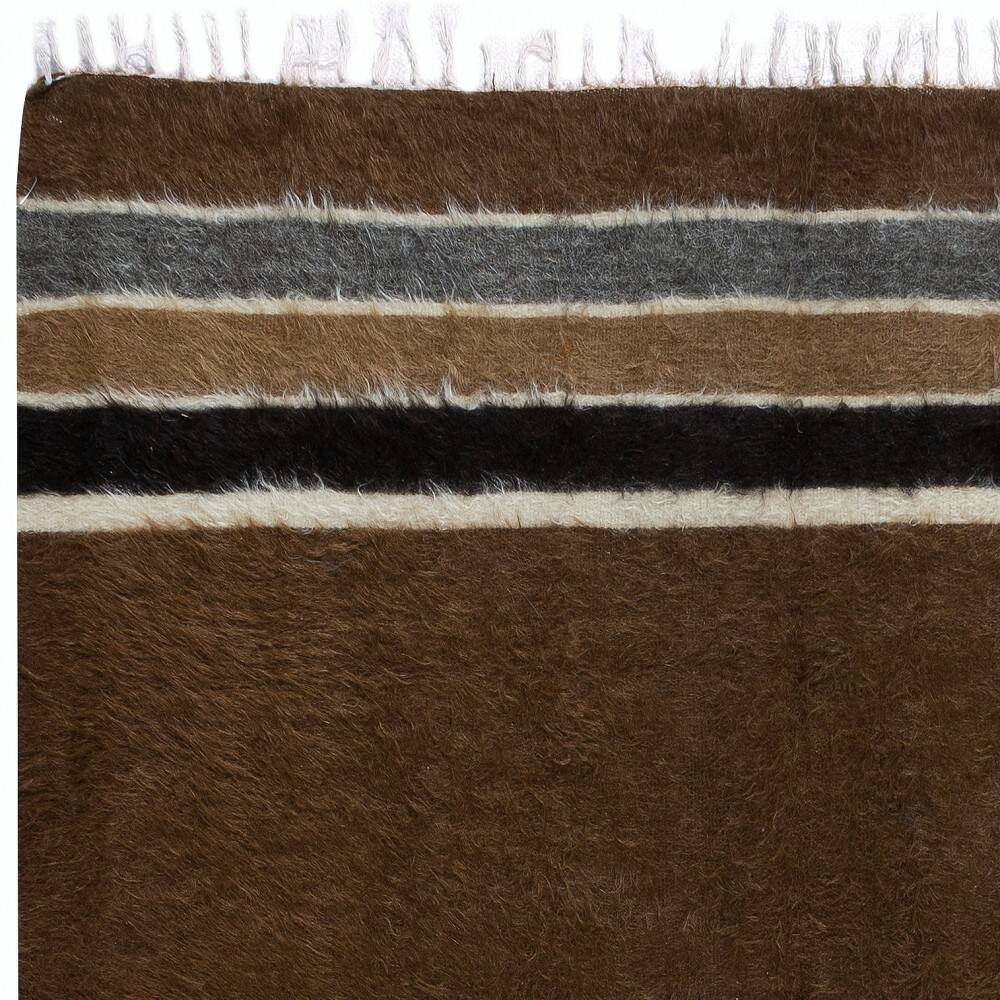 Vintage Mohair Kilim Rug. Handwoven Blanket. Turkish Sofa Throw. Brown Bed Cover